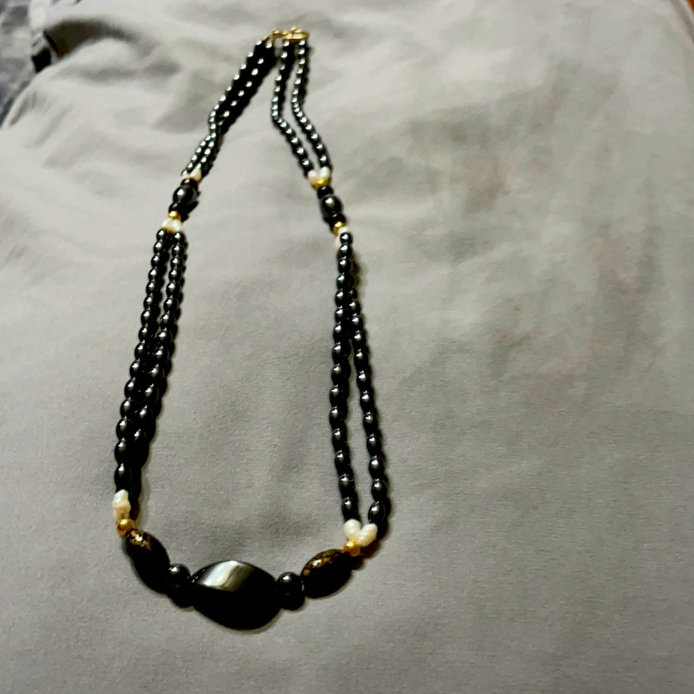 Hematite and pearl necklace.